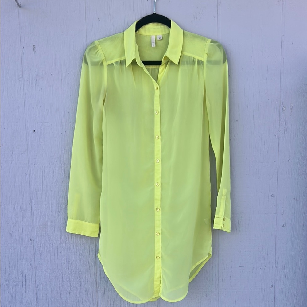 Frenchi Neon Green Button Down Sheer Top